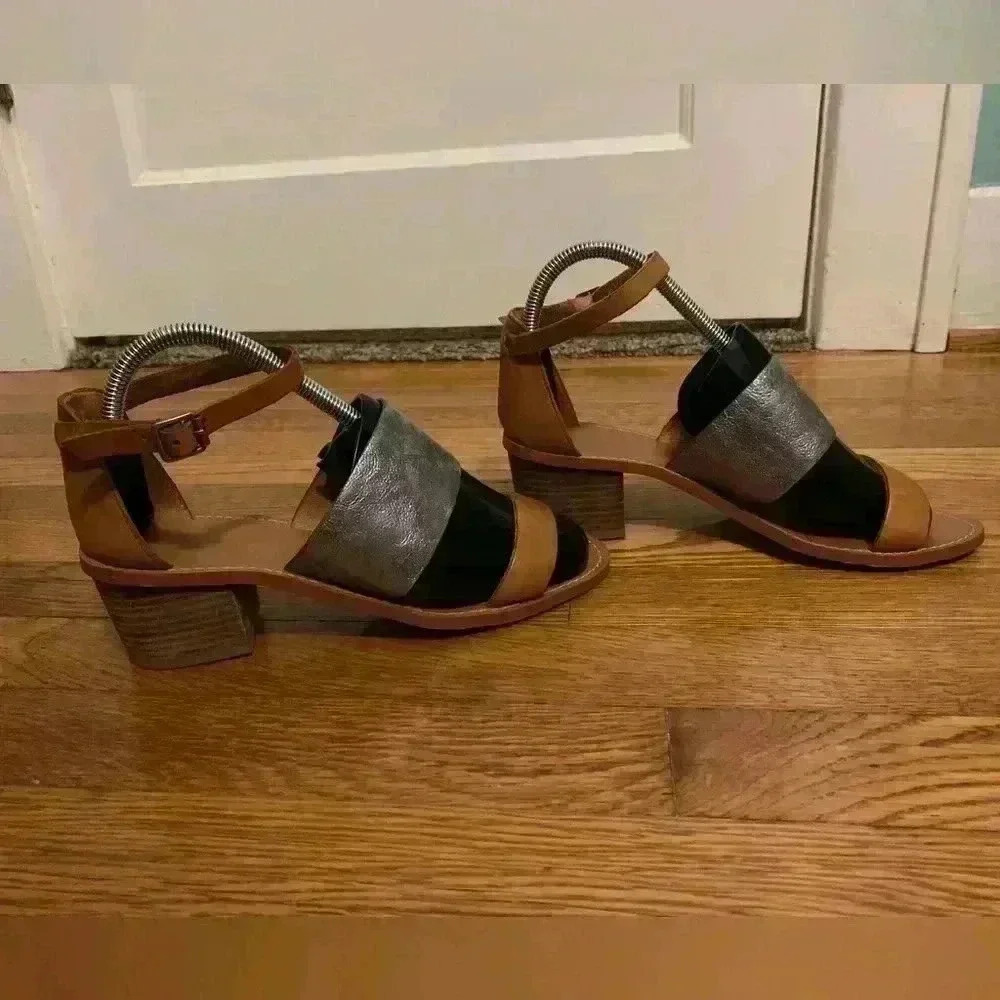 Madewell The Warren Silver and Tan Sandals festival, boho, Womens Size 7.5